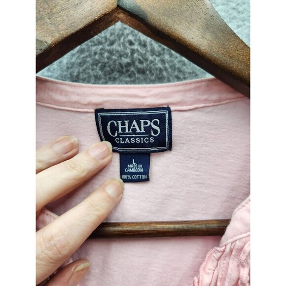Chaps Classics Pink Womens 3/4 Sleeve Cotton Blouse With Embroidered Front Detai - Picture 3 of 4